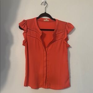 Maison Jules Orange Ruffled Buttoned Blouse